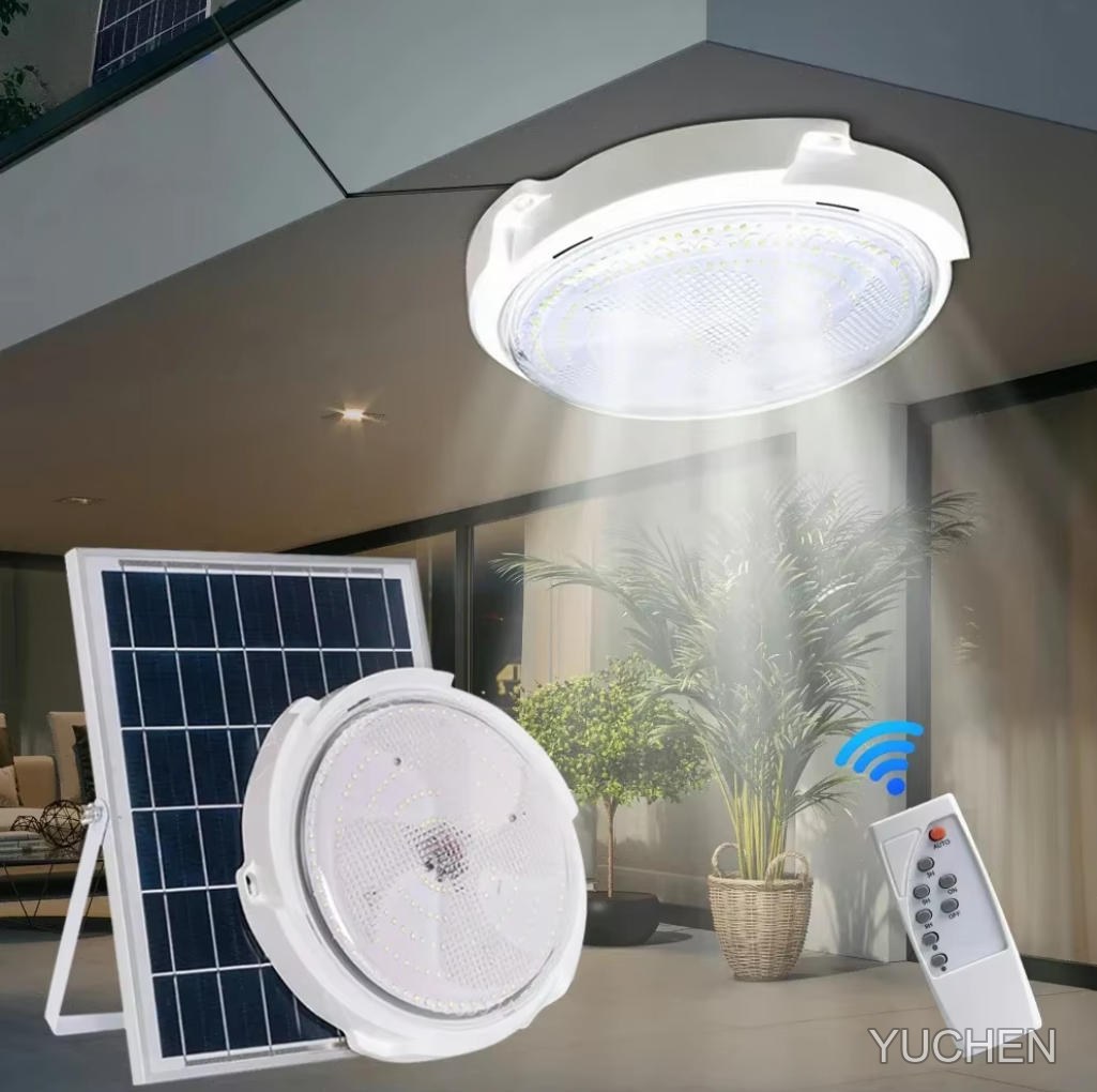 Solar ceiling light with warm lighting, solar panel and remote control
